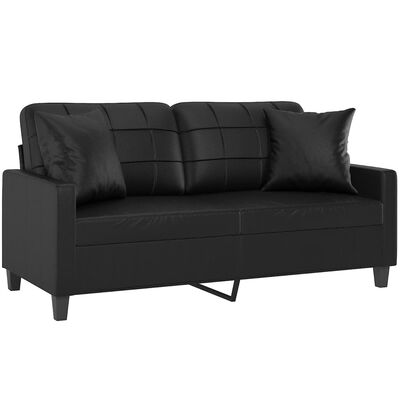 vidaXL 2 személyes fekete műbőr kanapé díszpárnákkal 140 cm