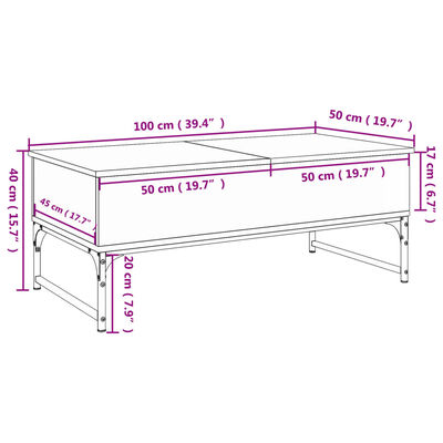 vidaXL szürke sonoma szerelt fa és fém dohányzóasztal 100 x 50 x 40 cm