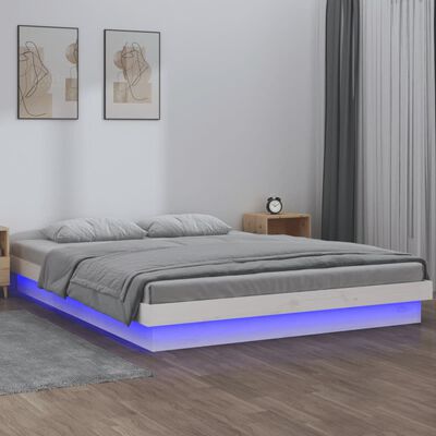 vidaXL King Size fehér tömör fa LED-es ágykeret 150 x 200 cm