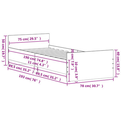 vidaXL füstös tölgy színű szerelt fa ágykeret matrac nélkül 75x190 cm