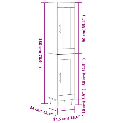 vidaXL szürke sonoma szerelt fa magasszekrény 34,5 x 34 x 180 cm