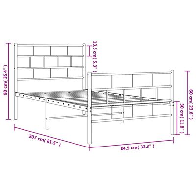 vidaXL fehér fém ágykeret fej- és lábtámlával 80x200 cm