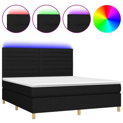 vidaXL fekete szövet rugós és LED-es ágy matraccal 180 x 200 cm