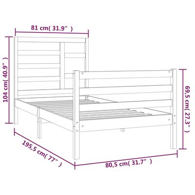 vidaXL Small Single fehér tömör fa ágykeret 75 x 190 cm