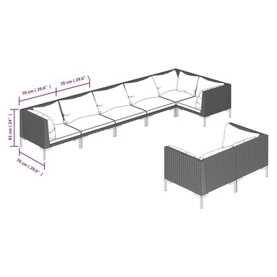 vidaXL 8 részes sötétszürke polyrattan kerti ülőgarnitúra párnákkal