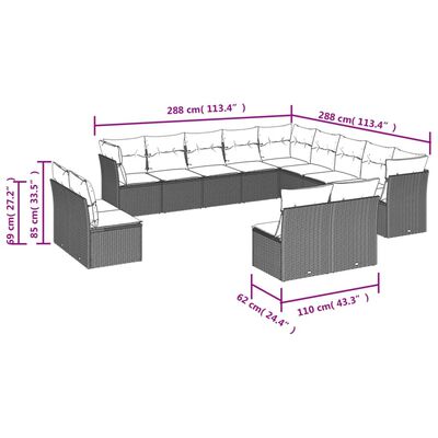 vidaXL 13 részes bézs polyrattan kerti ülőgarnitúra párnákkal