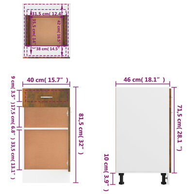 vidaXL füstös tölgy színű szerelt fa fiókos alsószekrény 40x46x81,5 cm