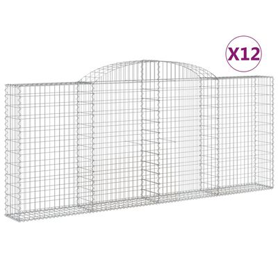 vidaXL 12 db íves horganyzott vas gabion kosár 300x30x120/140 cm