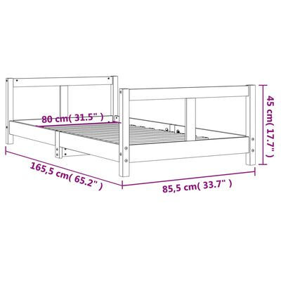 vidaXL fekete tömör fenyőfa gyerekágykeret 80 x 160 cm