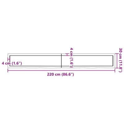 vidaXL sötétbarna kezelt tömör tölgyfa fali polc 220 x 30 x (2-4) cm