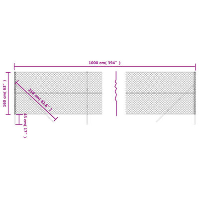 vidaXL antracitszürke drótkerítés 1,6 x 10 m