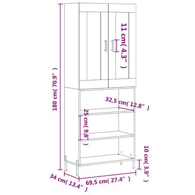 vidaXL betonszürke szerelt fa magasszekrény 69,5 x 34 x 180 cm