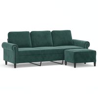 vidaXL 3 személyes sötétzöld bársony kanapé lábtartóval 180 cm