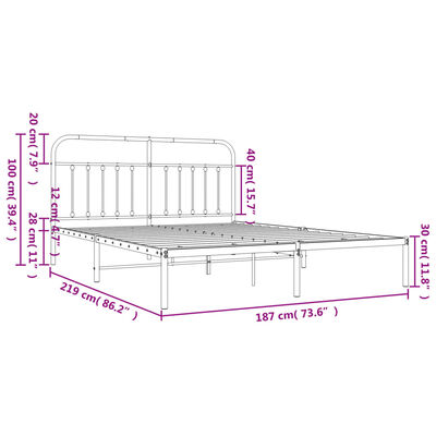 vidaXL fekete fém ágykeret fejtámlával 183 x 213 cm