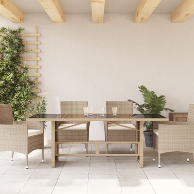 vidaXL bézs polyrattan üveglapos kerti asztal 190x80x74 cm