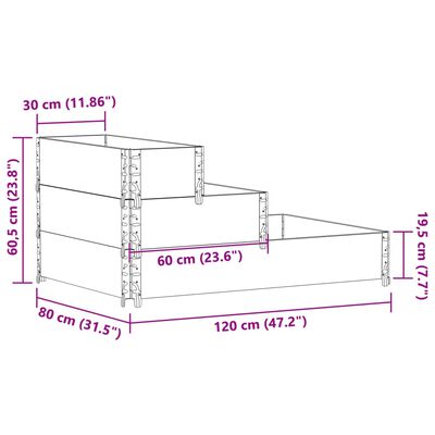 vidaXL 3 szintes tömör fenyőfa magaságyás 120 x 80 cm