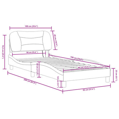 vidaXL barna műbőr ágykeret LED-világítással 90x190 cm