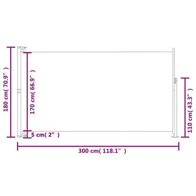 vidaXL piros behúzható oldalsó terasznapellenző 180 x 300 cm