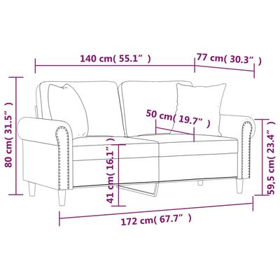 vidaXL 2 személyes fekete bársony kanapé díszpárnákkal 140 cm