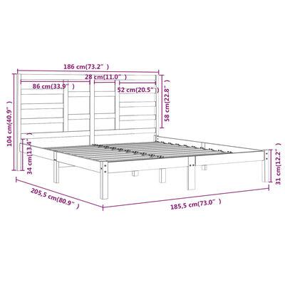 vidaXL Super King fehér tömör fa ágykeret 180 x 200 cm