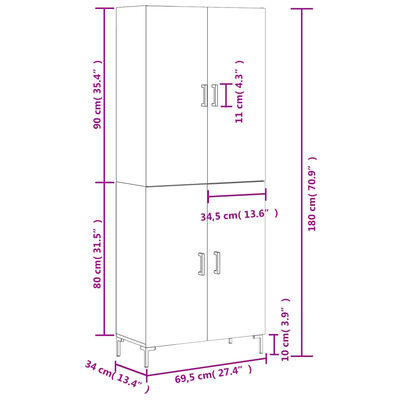 vidaXL szürke sonoma szerelt fa magasszekrény 69,5 x 34 x 180 cm