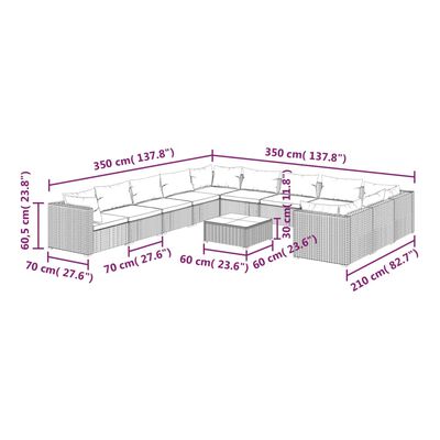 vidaXL 12 részes barna polyrattan kerti ülőgarnitúra párnákkal