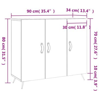 vidaXL magasfényű fehér szerelt fa tálalószekrény 90 x 34 x 80 cm