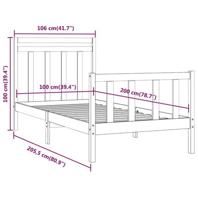 vidaXL fehér tömör fenyőfa ágykeret 100 x 200 cm