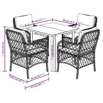 vidaXL 5részes világosszürke polyrattan kerti étkezőgarnitúra párnával