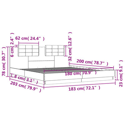 vidaXL füstös tölgy színű szerelt fa ágykeret fejtámlával 180x200 cm