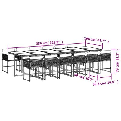 vidaXL 13 részes szürke polyrattan kerti ülőgarnitúra párnákkal