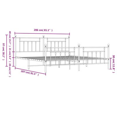 vidaXL fekete fém ágykeret fej- és lábtámlával 200 x 200 cm