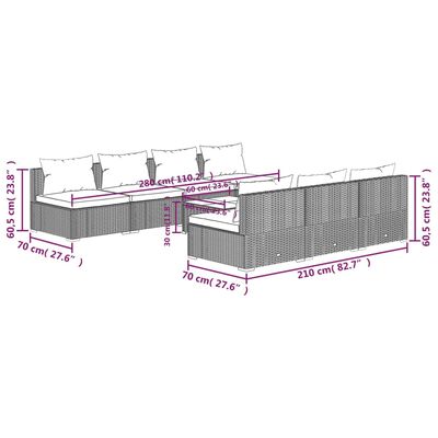 vidaXL 8 részes szürke polyrattan kerti ülőgarnitúra párnákkal