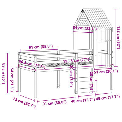 vidaXL tömör fenyőfa magasított ágy tetővel 75 x 190 cm