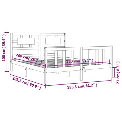 vidaXL mézbarna tömör fa ágykeret fejtámlával King Size