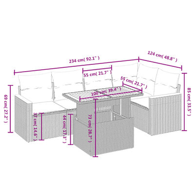 vidaXL 6 részes fekete polyrattan kerti ülőgarnitúra párnákkal