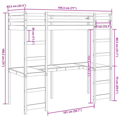 vidaXL fehér tömör fenyő galériaágy-keret matrac nélkül 75 x 190 cm