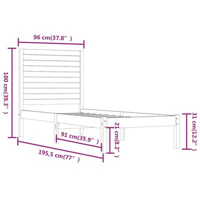 vidaXL Single fekete tömör fa ágykeret 90 x 190 cm