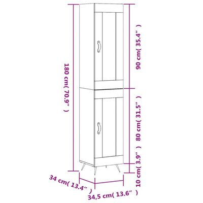 vidaXL barna tölgy színű szerelt fa magasszekrény 34,5x34x180 cm