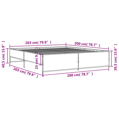 vidaXL szürke sonoma szerelt fa és fém ágykeret 200 x 200 cm