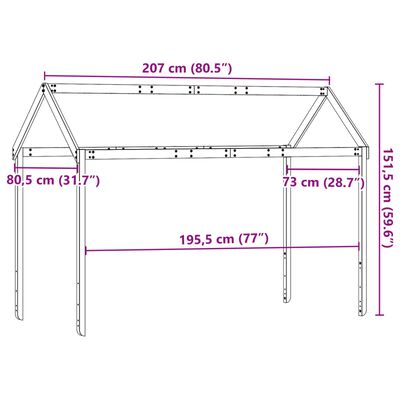 vidaXL tömör fenyőfa gyerekágytető 207 x 80,5 x 151,5 cm