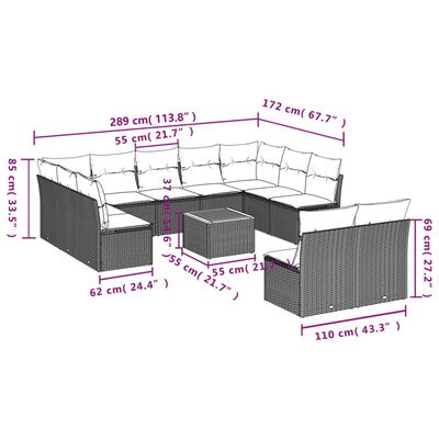 vidaXL 12 részes szürke polyrattan kerti ülőgarnitúra párnákkal