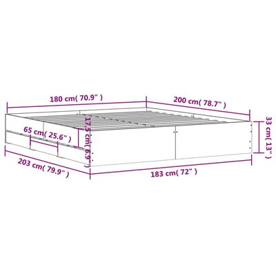 vidaXL sonoma tölgy színű szerelt fa ágykeret fiókokkal 180 x 200 cm