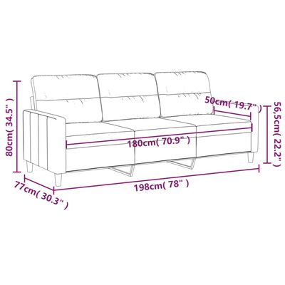 vidaXL 3 személyes világossárga szövet kanapé 180 cm
