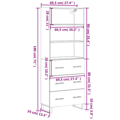 vidaXL betonszürke szerelt fa magasszekrény 69,5 x 34 x 180 cm