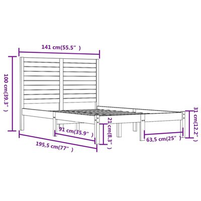 vidaXL Double fekete tömör fa ágykeret 135 x 190 cm