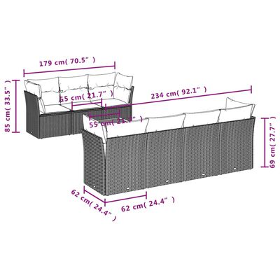 vidaXL 6 részes szürke polyrattan kerti ülőgarnitúra párnákkal