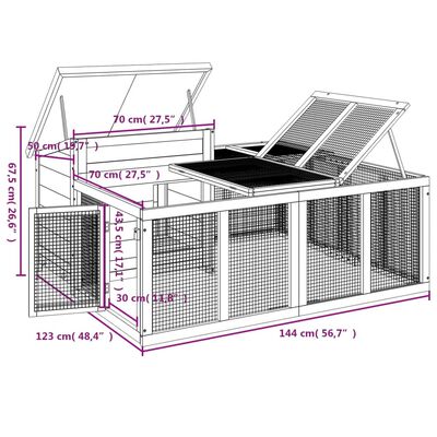 vidaXL barna tömör fenyőfa nyúlketrec 144 x 123 x 67,5 cm