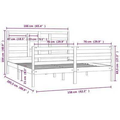 vidaXL tömör fa ágykeret matrac nélkül 160 x 200 cm