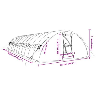 vidaXL zöld acélvázas melegház 60 m² 12 x 5 x 2,3 m